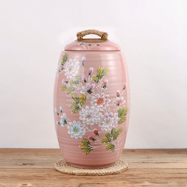 핑크목단 도자기 쌀독 항아리 20kg