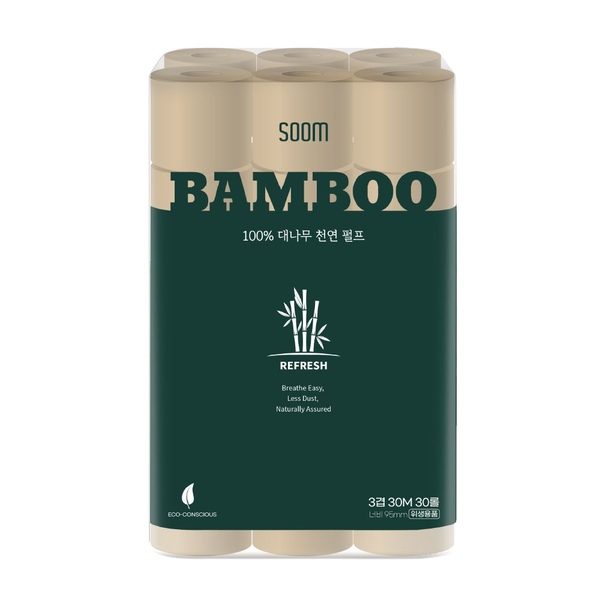 숨 뱀부 천연펄프 대나무 화장지 3겹 30m 30롤 1팩