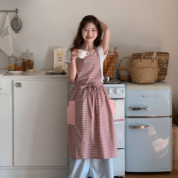 타월 포켓 원피스 앞치마 Pink