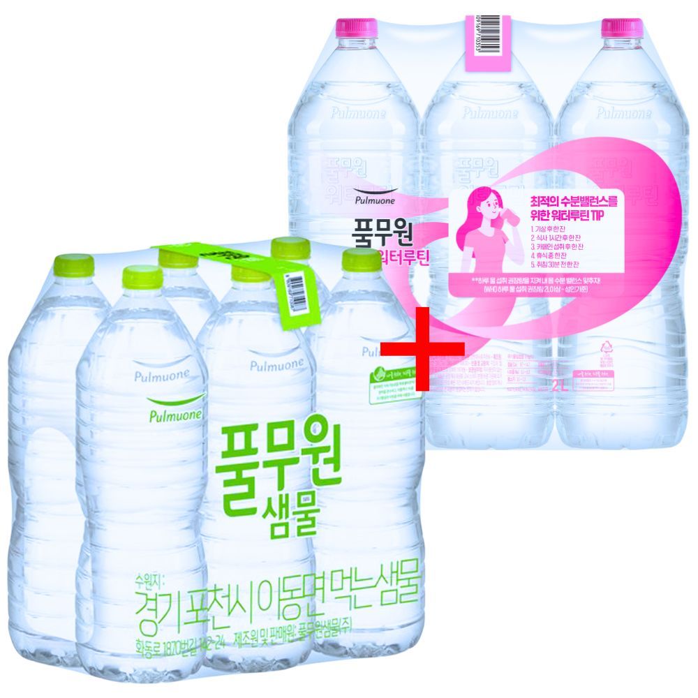 풀무원샘물 무라벨 2Lx6개+워터루틴6개 총12개