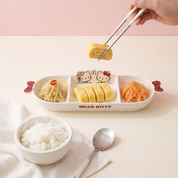 [오늘의집 단독] 헬로키티 앳홈 3칸 도자기 나눔접시 (정품라이센스)