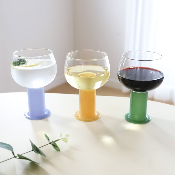 밀크글라스 컬러 유리 와인잔 고블렛잔 맥주 음료컵 400ml