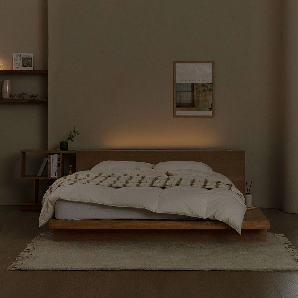 루패밀리 알마 LED 조명 낮은헤드 저상 호텔 침대 프레임 내추럴&월넛 SS/Q&K/LK