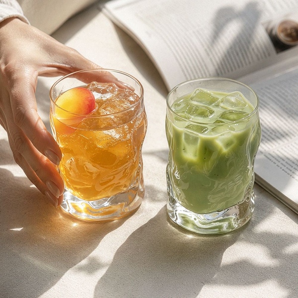 루고 이태리 웨이브 유리컵 (300ml) 2P 세트 하이볼 맥주 카페 커피 에이드 온더락