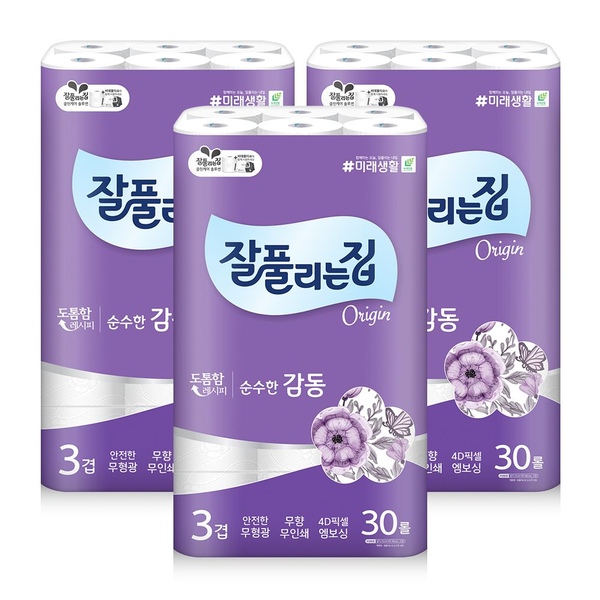 순수한감동 3겹 화장지 25m x 30롤 x 3팩 (90롤)