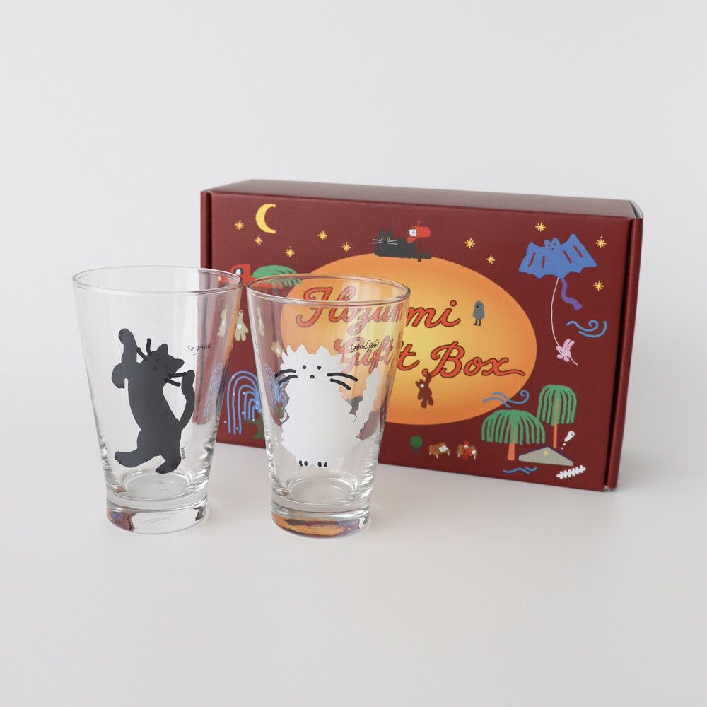 호즈미 glass set 흑백 고양이 / 강아지 유리컵 세트 (2P / 선물포장)