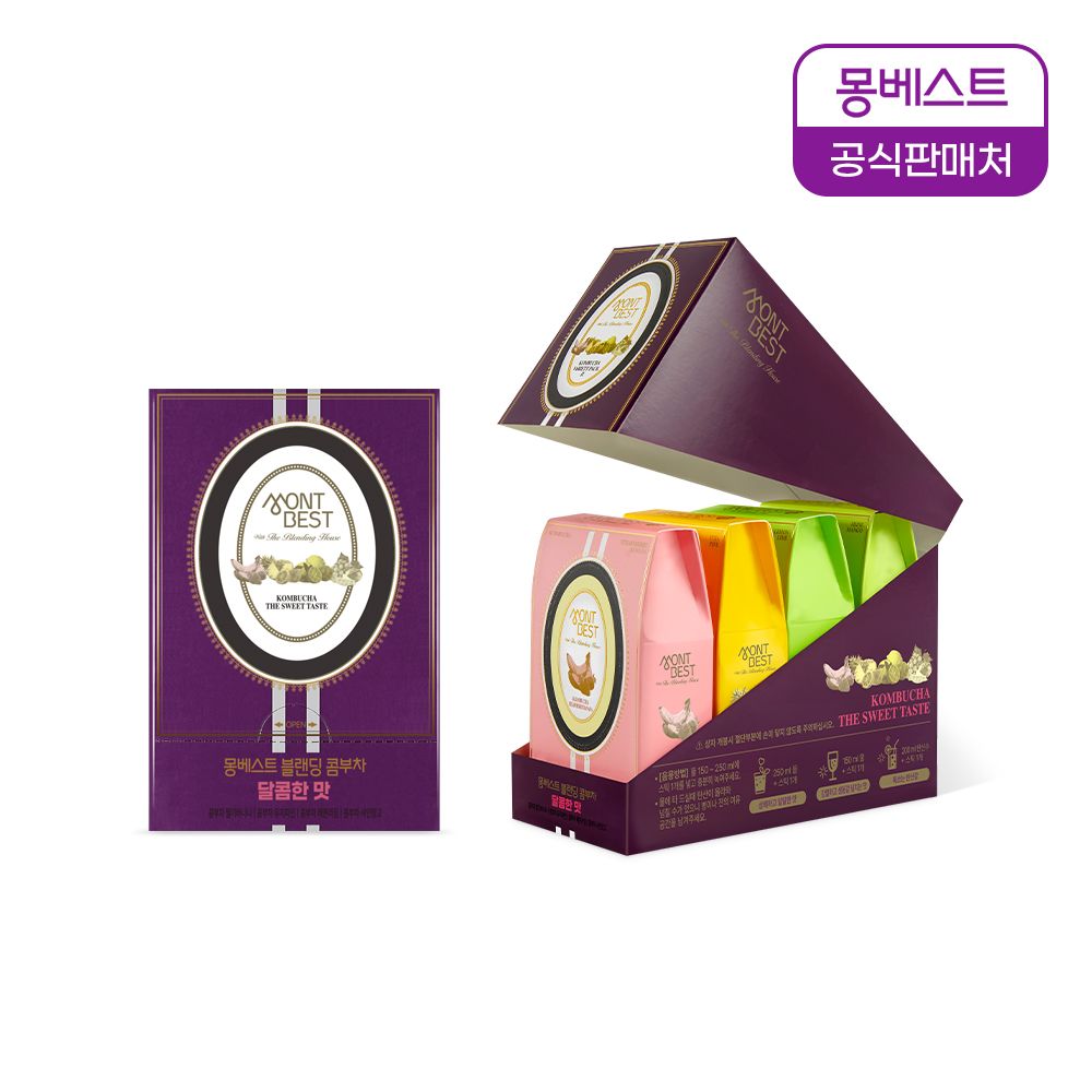 몽베스트 블랜딩 콤부차 달콤 4종(레몬라임, 샤인머스켓망고, 유자파인애플, 딸기바나나 40포)