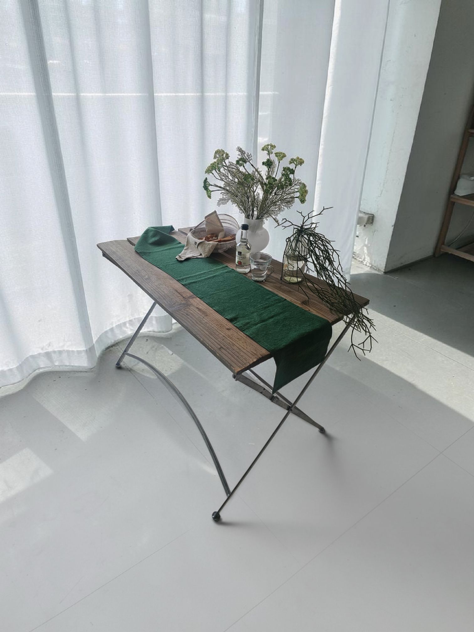 한스코디 무지 초록린넨 슬림 테이블 러너(3컬러,4사이즈)
