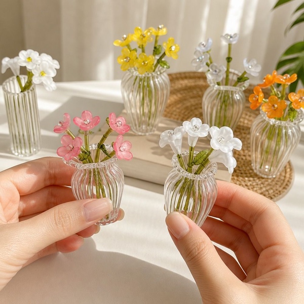 미니 비즈 식물 만들기 세트 DIY 키트 7종 미니어쳐 화분 화병 꽃 병 꽃다발 납골당