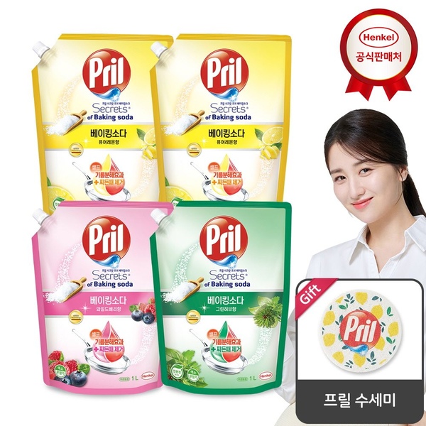 프릴 베이킹소다 1000mlx4개 주방세제_프릴 수세미 증정