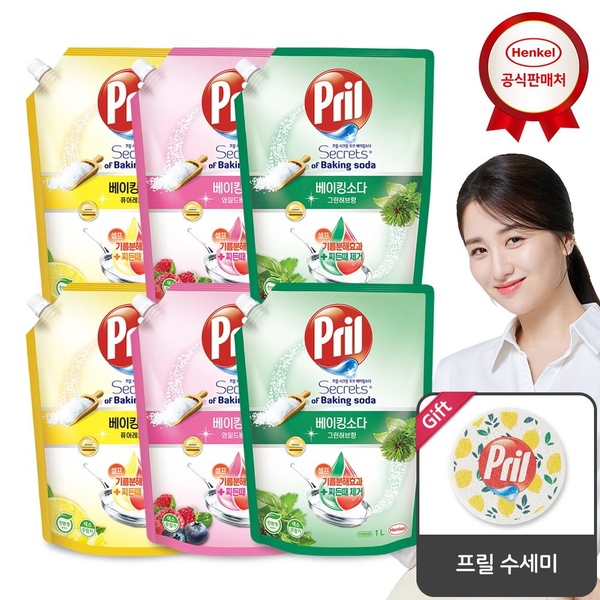 프릴 베이킹소다 1000mlx6개 주방세제_프릴 수세미 증정