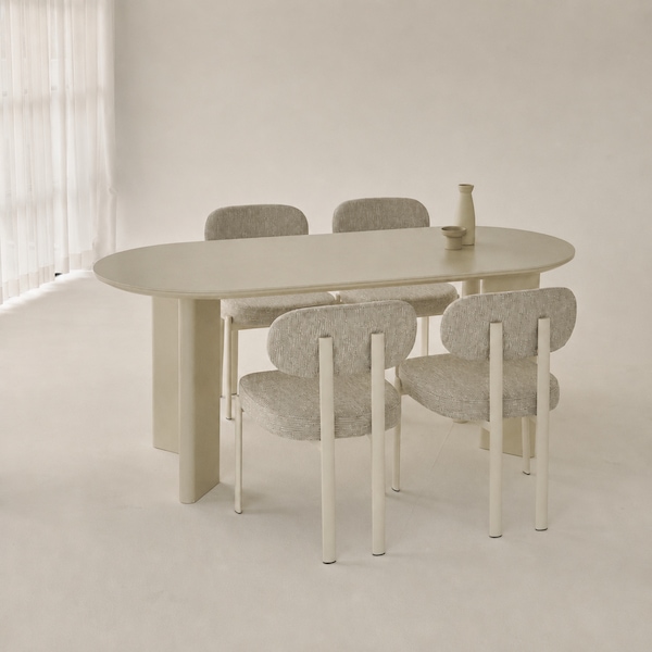 레브 크림 타원형 테이블 포세린 세라믹 식탁 1800/2000 2size