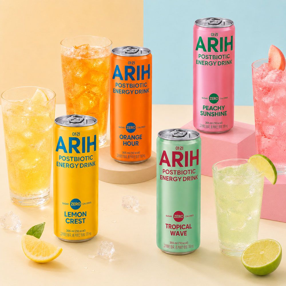 팔도 ARIH 아리 듀얼바이오틱 에너지드링크355ml 24캔(레몬+오렌지+트로피칼+피치/각6캔)