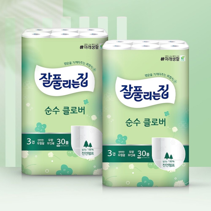 [오늘의집] 잘풀리는집 순수클로버 천연펄프 화장지 27m x 30롤 x 2팩