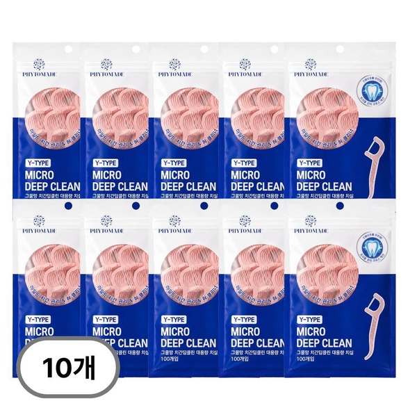 파이토메이드 Y자형 쿨민트 마이크로 딥클린 그물망 대용량 치실 100개입*10세트