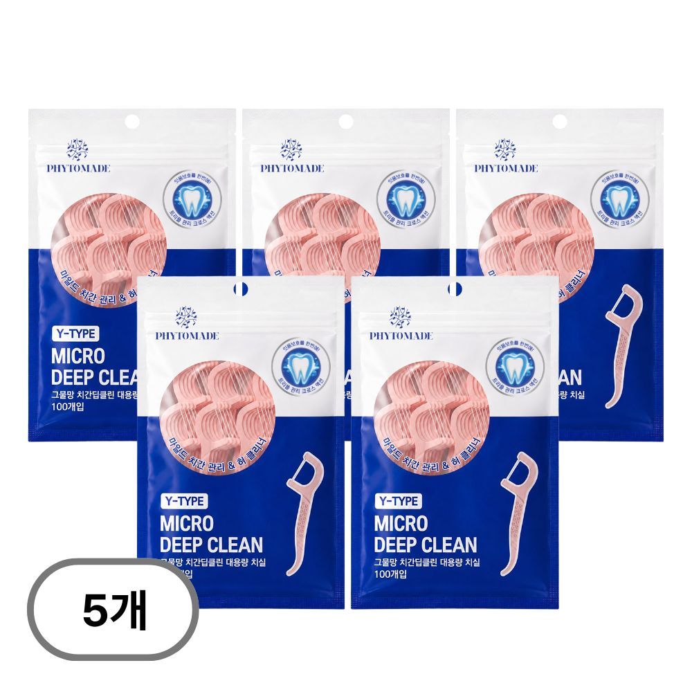 파이토메이드 파이토메이드 Y자형 쿨민트 마이크로 딥클린 그물망 대용량 치실 100개입*5세트