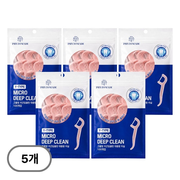 파이토메이드 Y자형 쿨민트 마이크로 딥클린 그물망 대용량 치실 100개입*5세트