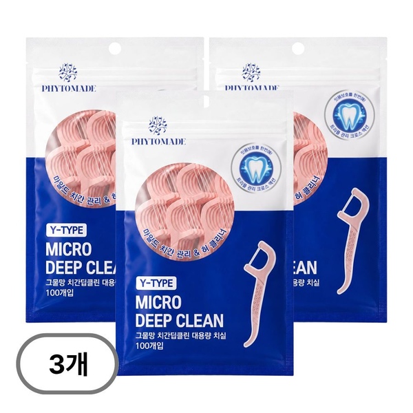 파이토메이드 Y자형 쿨민트 마이크로 딥클린 그물망 대용량 치실 100개입*3세트