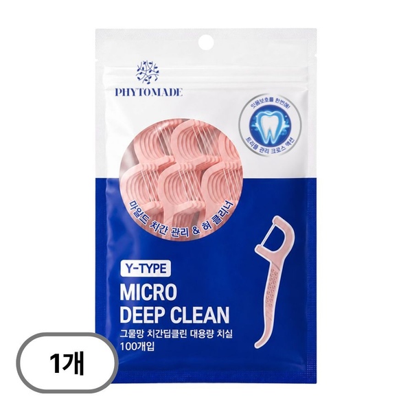파이토메이드 Y자형 쿨민트 마이크로 딥클린 그물망 대용량 치실 100개입