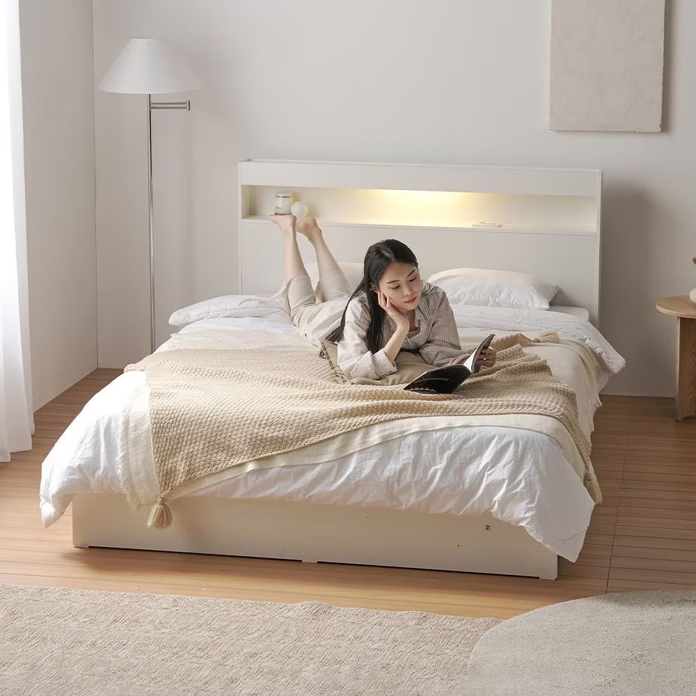 mu' 듀얼 3단 LED 벙커 수납 서랍 침대프레임 SS/Q(매트추가할인)