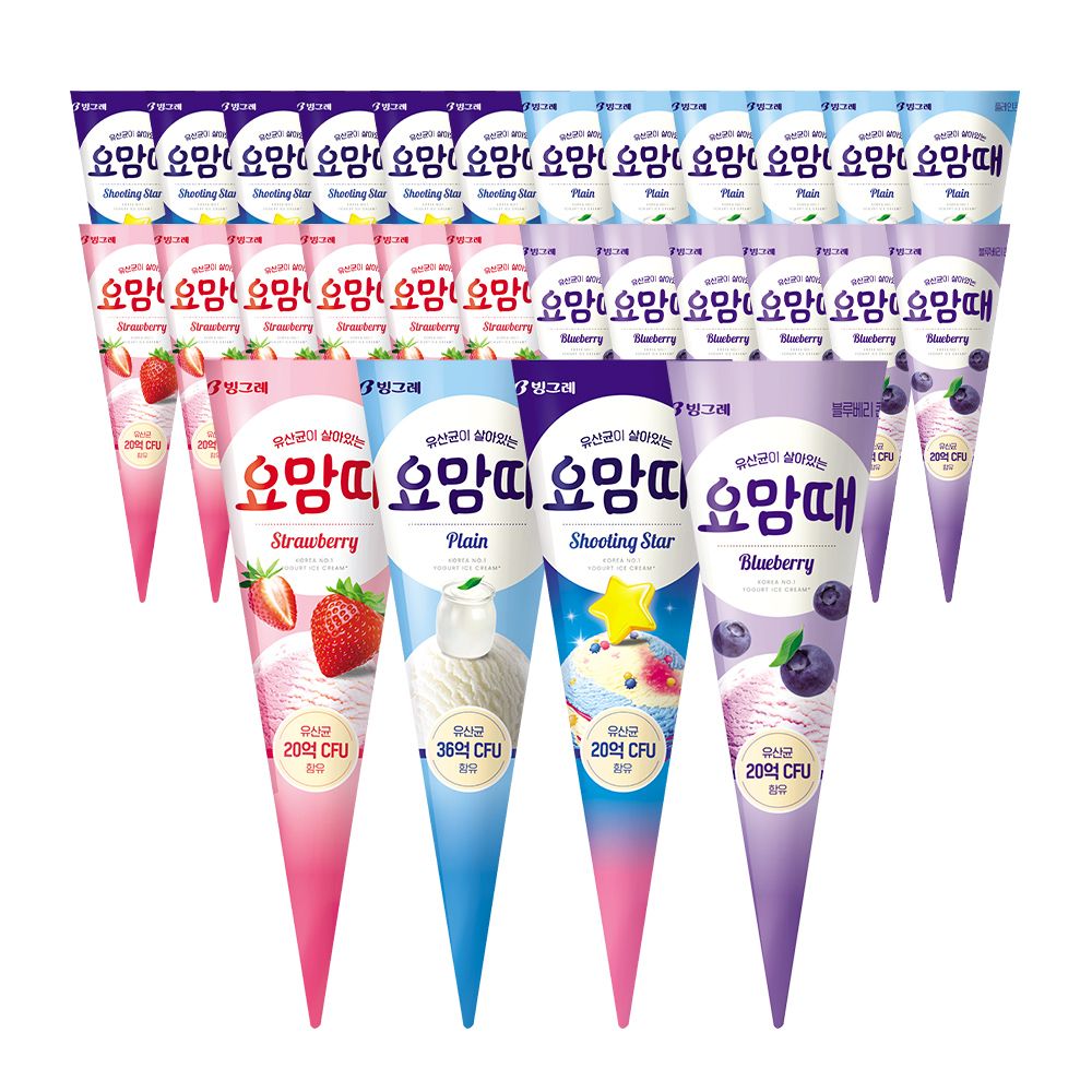 빙그레 요맘때 콘 아이스크림 150mL * 24개 (플레인/스트로베리/슈팅스타/블루베리)