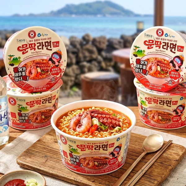 제주명물 돌문어 + 딱새우가 들어간 해산물 가득 문딱라면(컵/봉지)