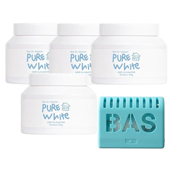 BAS 특대형 고체 탈취제 퓨어화이트 300g*4개입+냉장고 탈취제 블루 본품