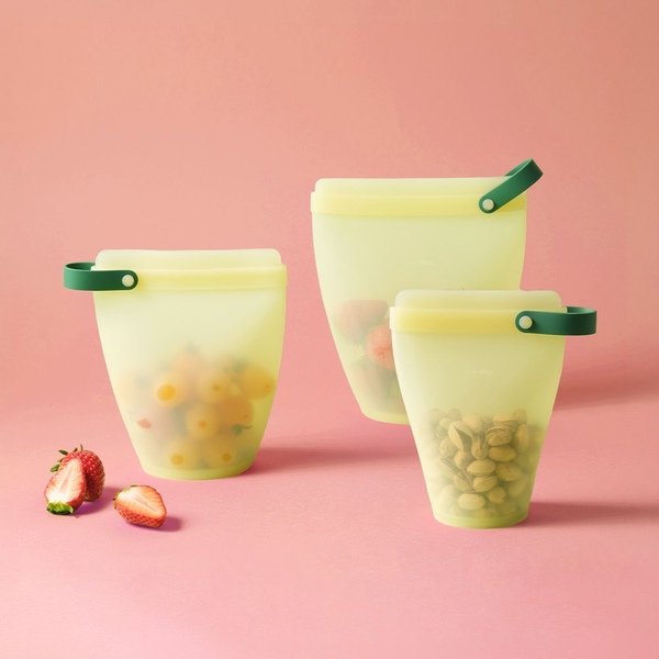 바로한끼 실리콘 지퍼백 컵형 3P세트(400ml+700ml+1.1L)