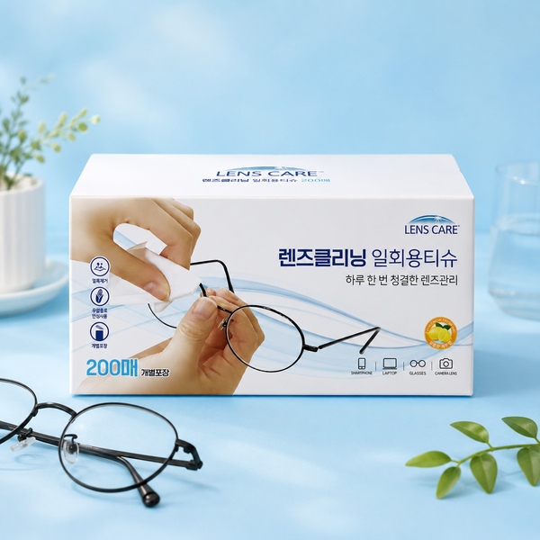 렌즈케어 렌즈클리너 일회용티슈 200매 1팩 안경닦이 모니터 핸드폰액정 카메라 다목적클리너