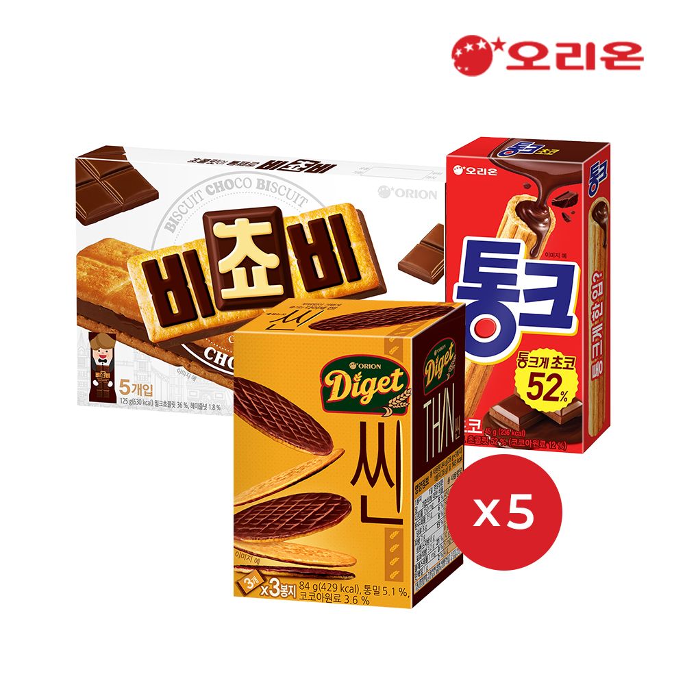오리온 비쵸비(125g)x5개+통크(45g)x5개 +다이제씬(84g)x5개