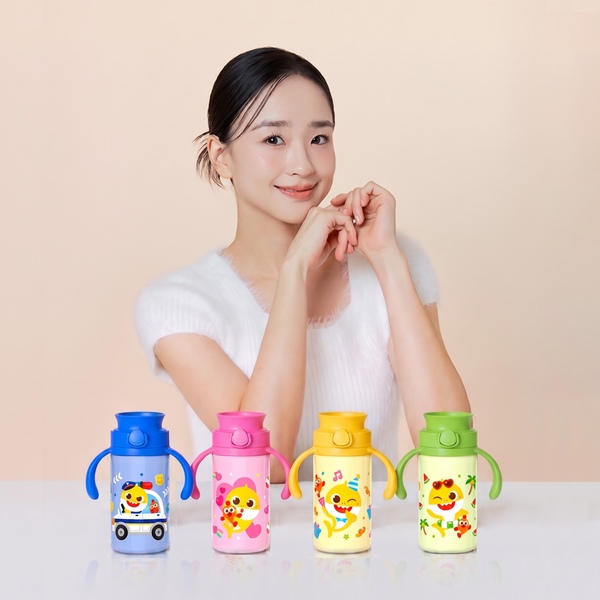 주니 핑크퐁 아기상어 유아 이지 스테인리스 자기주도컵 빨대컵 물병 280ml
