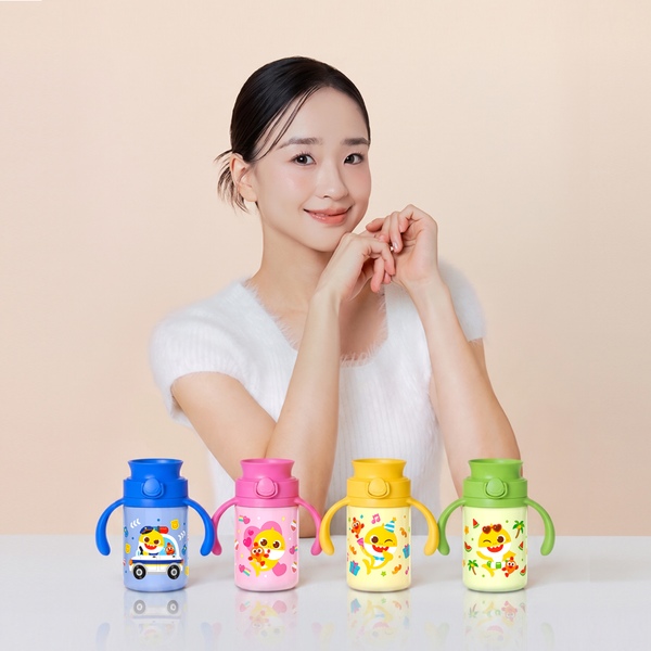 주니 핑크퐁 아기상어 유아 이지 스테인리스 자기주도컵 빨대컵 물병 200ml