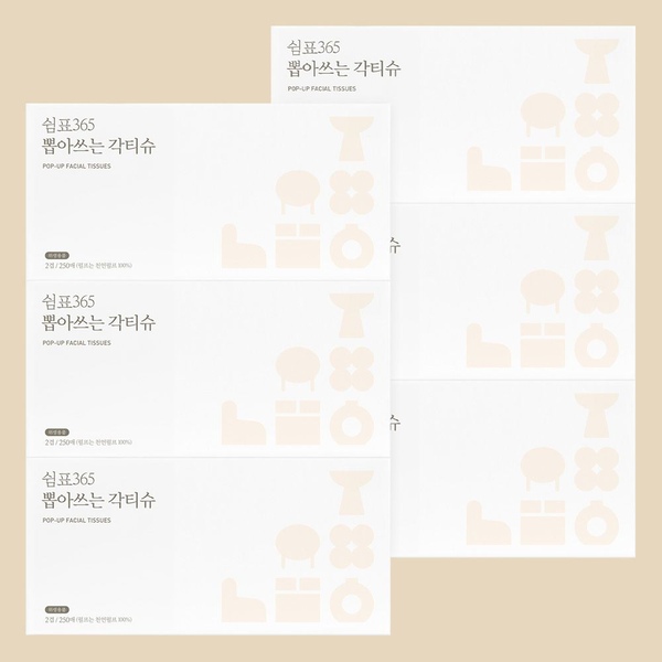 뽑아쓰는 대용량 각티슈 250매 6팩 미용티슈 곽휴지 곽티슈
