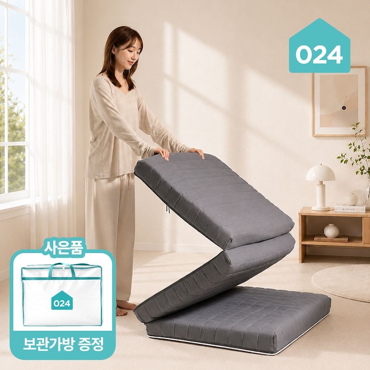 [오늘의집] 024홈 리뷰이벤트! 국민토퍼 3단 접이식 매트리스 푹신한 침대 바닥 토퍼 12cm MS/SS/Q