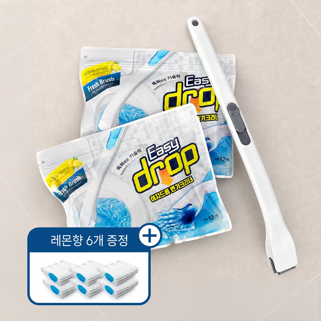 이지드롭 변기크리너 핸들1개 + 리필 2팩 (24개입) + 레몬향 6개입