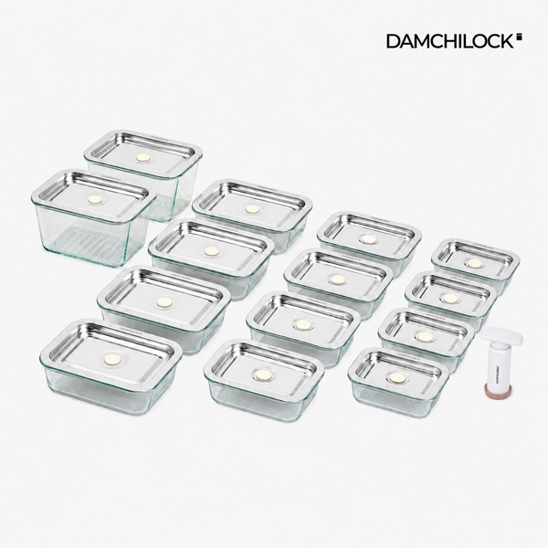 담치락 진공밀폐용기 메가 세트 (1호 4개, 2호 4개, 3호 4개, 4호 2개, 펌프 1개)