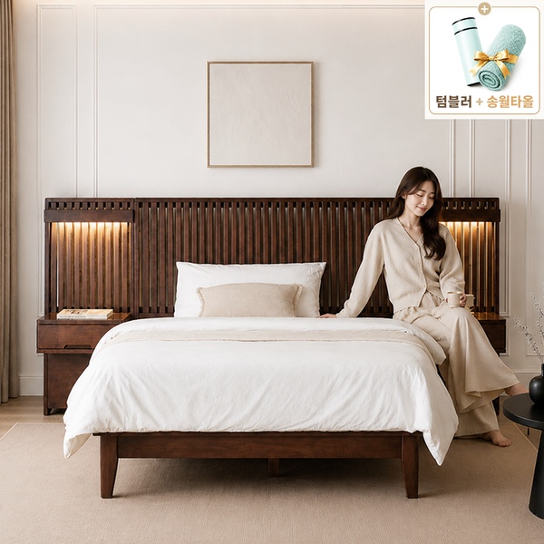 [사은품증정] 아벤티노 원목 침대 프레임 고무나무 SEO 호텔형 LED SS/K/LK