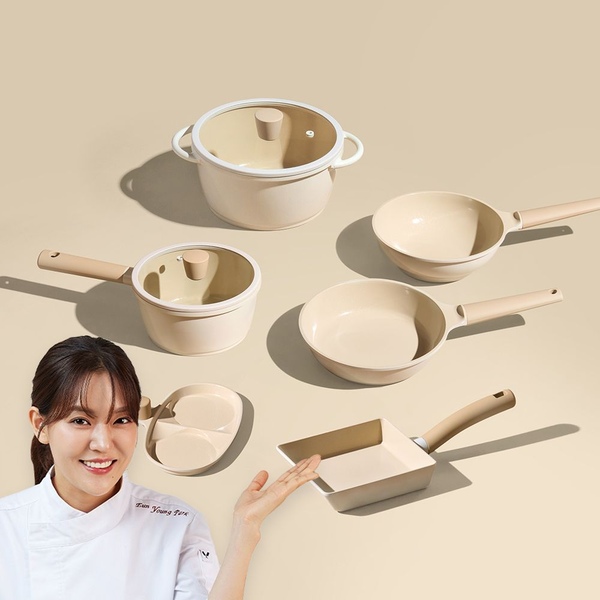 [최대20%쿠폰+7%카카오] 국산 세라믹 인덕션 후라이팬&냄비 베이지 6종 라이트 세트