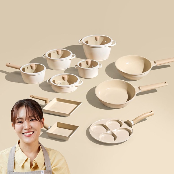 [최대22%쿠폰+7%네이버] 국내생산 세라믹 인덕션겸용 후라이팬&냄비 베이지 10종세트
