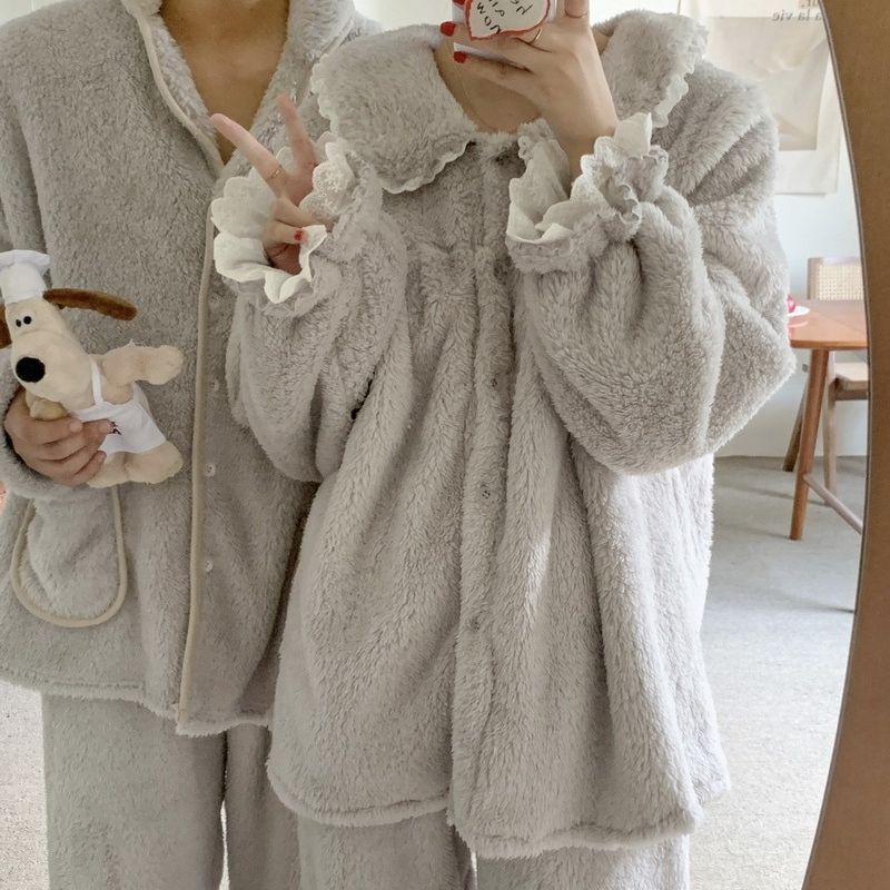커플 부리또 카라 프릴 극세사 수면 잠옷 세트 2color 가격 비교 핑크우드 커플 부리또 카라 프릴 극세사 수면 잠옷 세트 2color