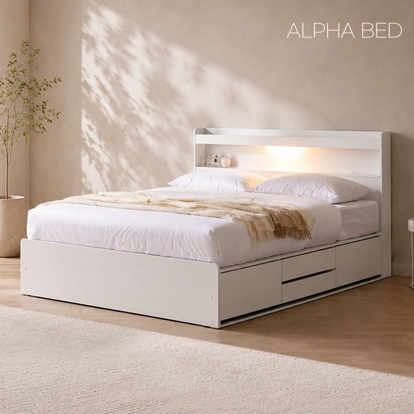 알파침대 국내생산 클레어 LED/무헤드 벙커 서랍 수납 침대프레임 3종(SS/Q) 4colors