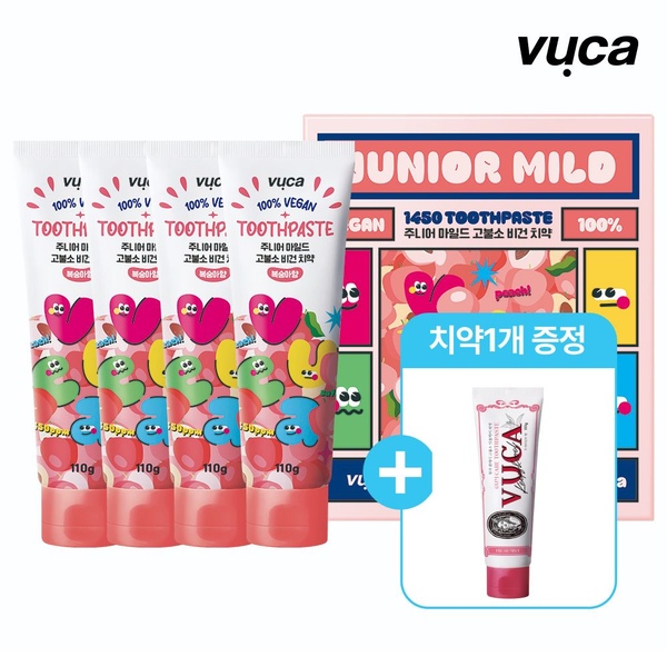 비건 주니어 마일드 고불소 구취케어 치약 복숭아향 110g 4개+잇몸케어 치약 1개 증정