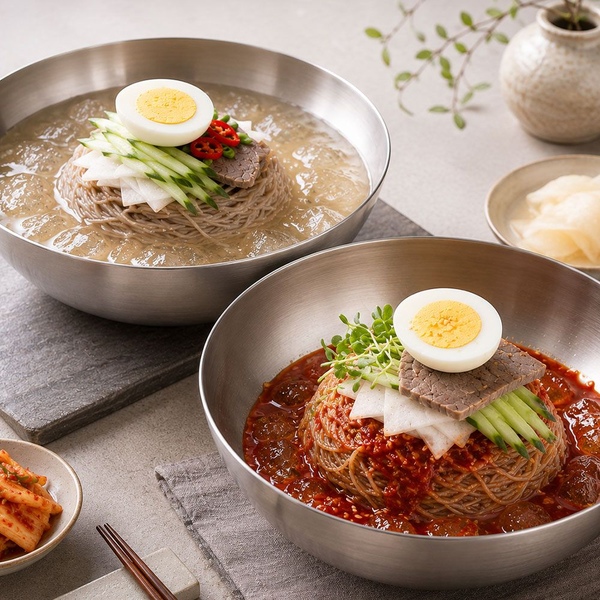 개별포장 옥구촌 한우 메밀 물냉면 10인분 (메밀냉면 10개 + 냉면육수 10개)