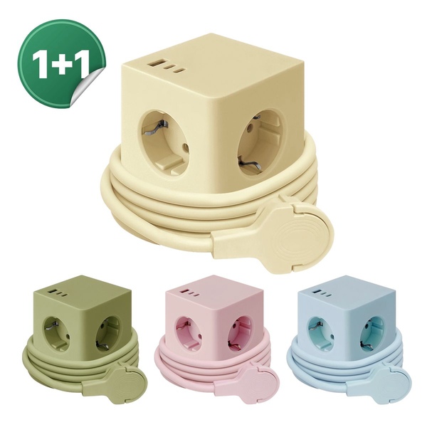 1+1 제로갭 소프트 컬러 큐브 멀티탭 3구 USB C타입 1.8m 세트