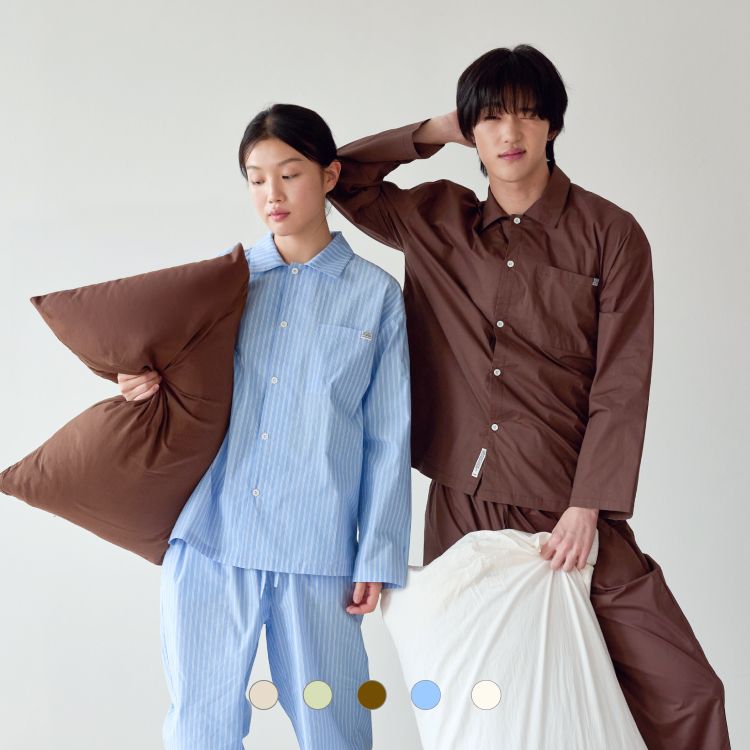 오늘의집 layer refine /고밀도 순면 퍼케일 긴팔 잠옷 파자마 세트,5colors,M/L