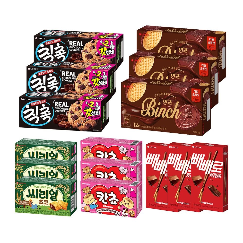인기초코팩 빈츠3+씨리얼3+칙촉3+칸쵸3+빼빼로3