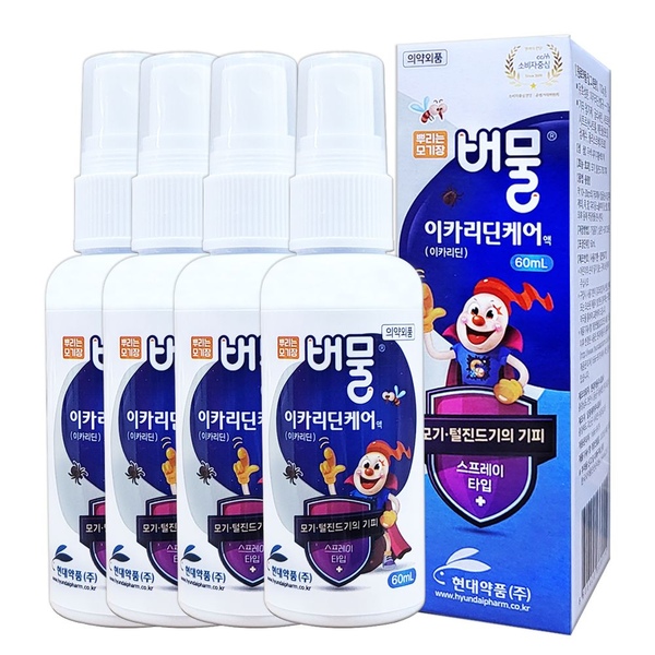 현대약품(주) 버물 이카리딘케어 액 60ml X 4개 모기기피제