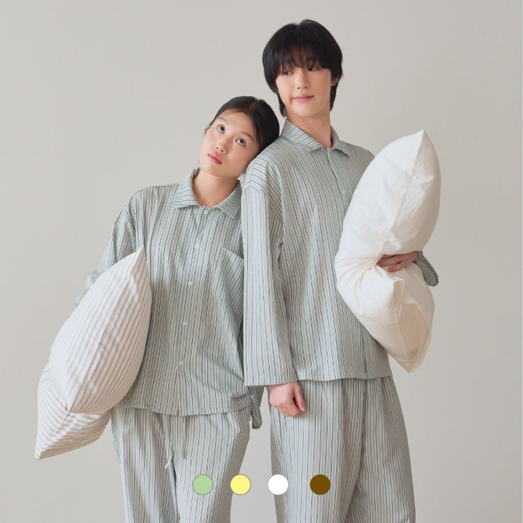 오늘의집 layer refine / 부드러운 에어핏 긴팔 잠옷 파자마 세트, 4colors, M/L
