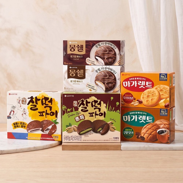 롯데웰푸드 두바이찰떡파이,몽쉘,마가렛트 파이류 6종 4-6개 골라담기
