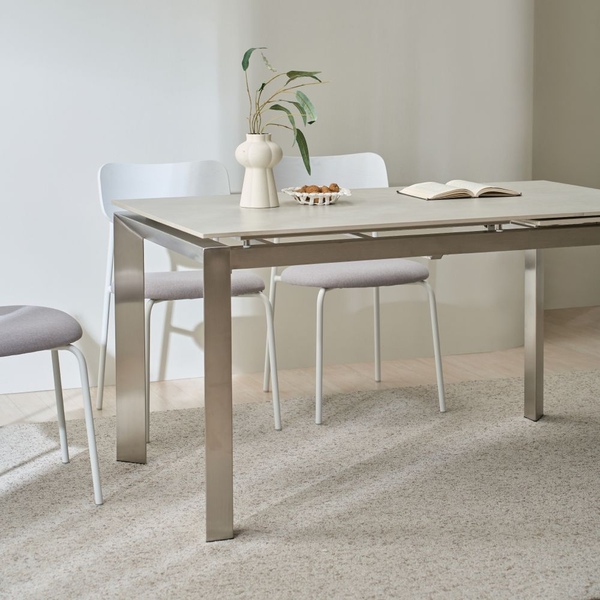 엔오오엔 모어 확장형 포세린 세라믹 식탁 2인 4인 6인 화이트/스텐레스 테이블 900, 1400